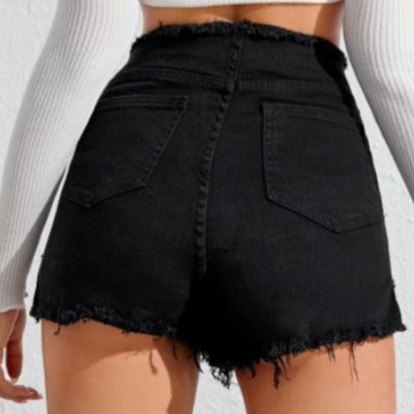 Grommet Lace-up Zip Detail Raw Hem Denim Shorts - Picture 2 of 4